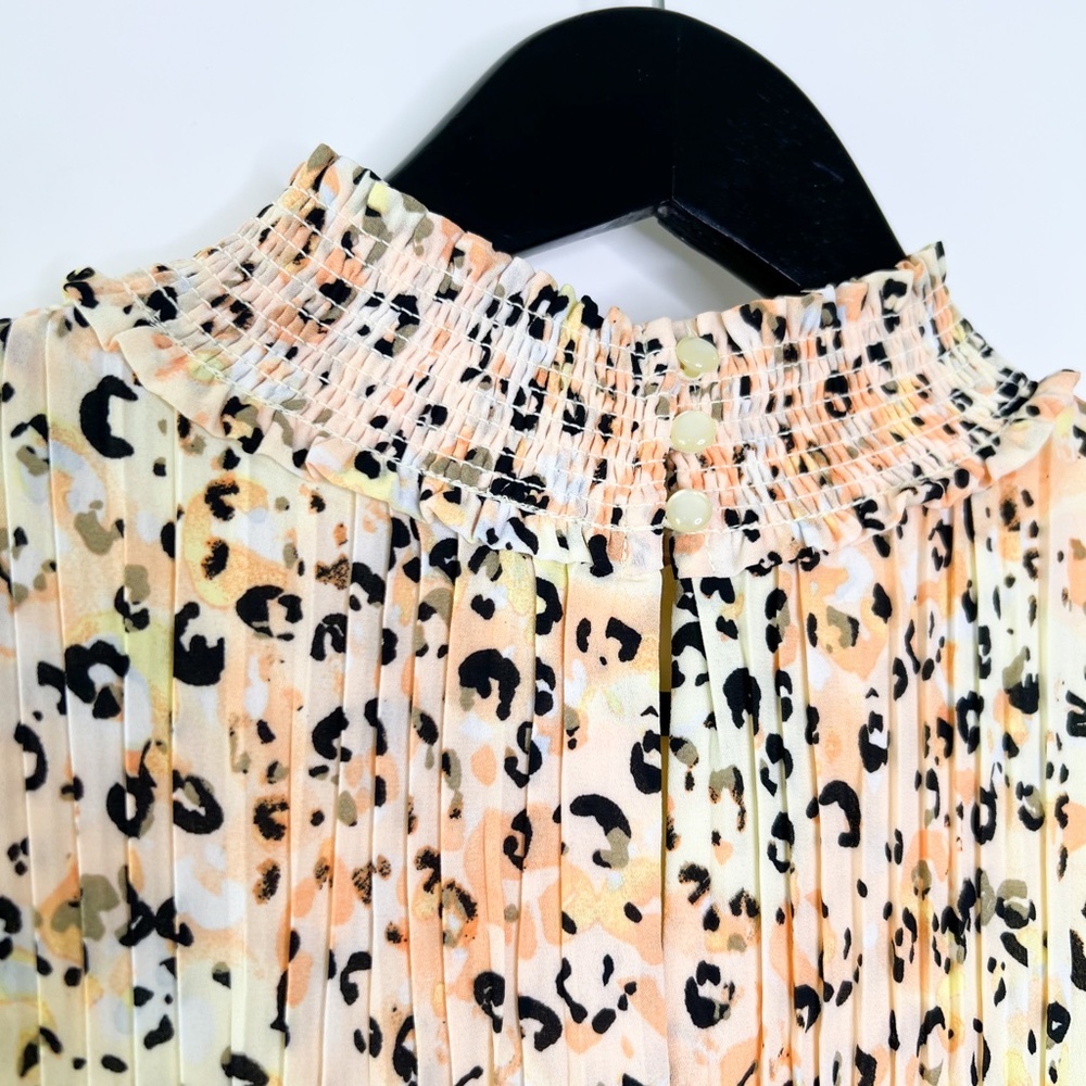 Nanette Lepore Dress Womens 4 Animal Print Pleated Dress Orange Yellow Leopard - Picture 5 of 6